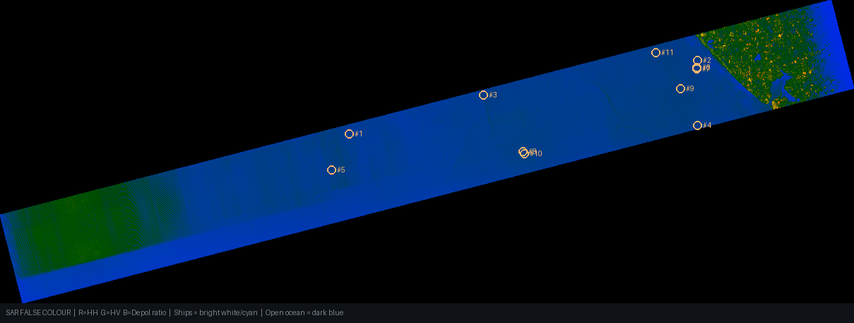 SAR false-colour overview — Gulf of Kutch / Kandla